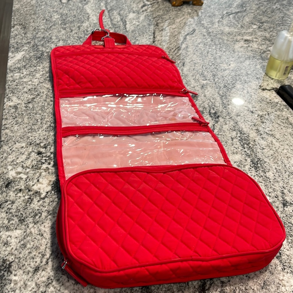 Vera Bradley Iconic Hanging Organizer Toiletries Case Makeup Bag in bright red.